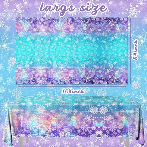 Iridescent Winter Tablecloth, 3Pcs Winter Snowflake Tablecloth Blue Winter Plastic Table Cloths Winter Party Decorations for Christmas Winter Holiday Birthday,54 * 108inch in Kuwait
