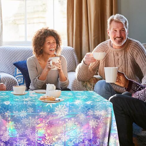 Iridescent Winter Tablecloth, 3Pcs Winter Snowflake Tablecloth Blue Winter Plastic Table Cloths Winter Party Decorations for Christmas Winter Holiday Birthday,54 * 108inch in Kuwait