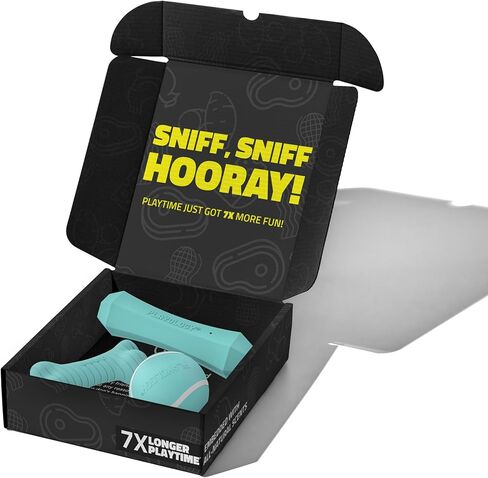 Playology Dog Toys | Variety Gift Box Set of Toys for Large Dogs | Jumbo Peanut Butter Scented Dual Layer Bone, Squeaky Chew Ball, and Chew Stick - Easy to Clean and Made from Non Toxic Material in Saudi Arabia