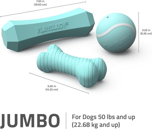 Playology Dog Toys | Variety Gift Box Set of Toys for Large Dogs | Jumbo Peanut Butter Scented Dual Layer Bone, Squeaky Chew Ball, and Chew Stick - Easy to Clean and Made from Non Toxic Material in Saudi Arabia