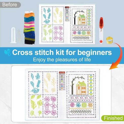 XuZBDia 18CT Checkered Embroidered Fabric Stitch Book,12 Pages Water Soluble Printing Pattern Embroidery Book Embroidery，Gifts That Can Be Given to Women in Saudi Arabia