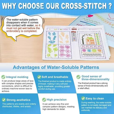 XuZBDia 18CT Checkered Embroidered Fabric Stitch Book,12 Pages Water Soluble Printing Pattern Embroidery Book Embroidery，Gifts That Can Be Given to Women in Saudi Arabia