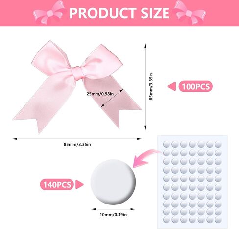 100 قطعة من الأقواس الوردية للحرف اليدوية، ربطة عنق من الساتان مقاس 3.35 بوصة مع شريط لاصق in Kuwait