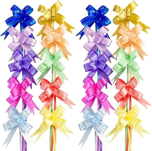 LKEXMD's 100Pcs 10 Colors String Bows Basket Pull Bows Gift Knot Ribbon Present Wrapping Décor Bows for Birthday Wedding Christmas New Year Party Ornament, 1.6cm Width in Saudi Arabia
