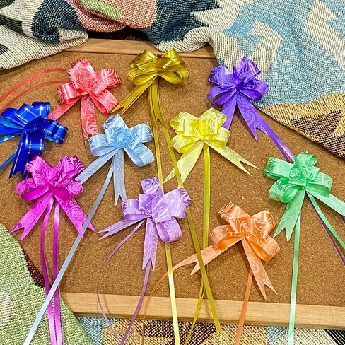 LKEXMD's 100Pcs 10 Colors String Bows Basket Pull Bows Gift Knot Ribbon Present Wrapping Décor Bows for Birthday Wedding Christmas New Year Party Ornament, 1.6cm Width in Saudi Arabia