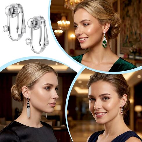 50 Pcs Clip-on Earrings Findings Easy Open Clip-On Earring Backs Non-Piercing Earrings Ear Clips Stainless Steel Clips On Earring Converter DIY Clipes for Jewelry Making Silver (16mm) in Saudi Arabia
