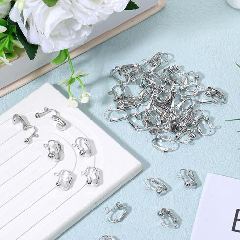 50 Pcs Clip-on Earrings Findings Easy Open Clip-On Earring Backs Non-Piercing Earrings Ear Clips Stainless Steel Clips On Earring Converter DIY Clipes for Jewelry Making Silver (16mm) in Saudi Arabia