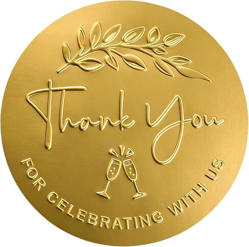 100 Pcs Thank You for Celebrating with Us Stickers 1.6 Inch Personalized Embossed Gold Foil Labels for Small Business Wedding Party Favors in Saudi Arabia