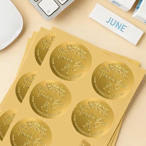 100 Pcs Thank You for Celebrating with Us Stickers 1.6 Inch Personalized Embossed Gold Foil Labels for Small Business Wedding Party Favors in Saudi Arabia