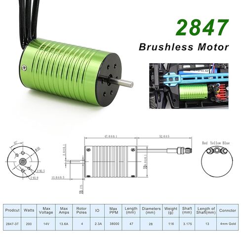RAMWAY BL2847 RC Car Brushless Motor 3800KV Replacement 3.175mm Shaft Sensorless High Speed Connetor Compatible with 1/12 1/14 1/16 Vehicles Truck Update Parts Replacement in Saudi Arabia