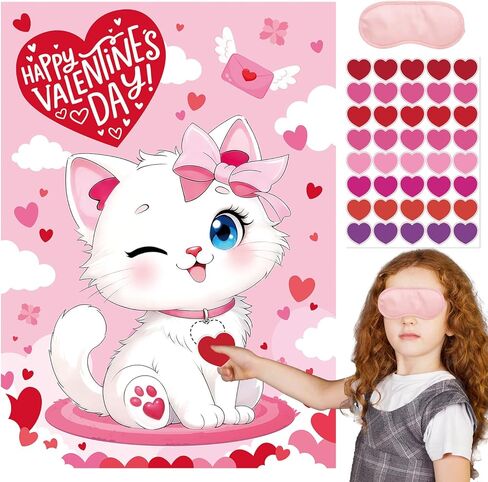 ألعاب عيد الحب - لعبة دبوس القلب مع ملصق كبير، 48 ملصق قلب قابل لإعادة الاستخدام، 2 قناع للعين ونقاط لاصقة - لوازم حفلات عيد الحب in Kuwait