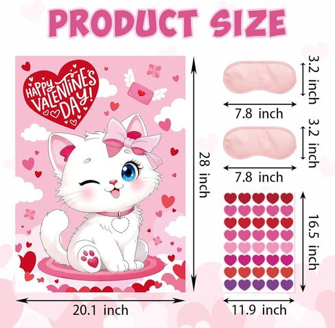 ألعاب عيد الحب - لعبة دبوس القلب مع ملصق كبير، 48 ملصق قلب قابل لإعادة الاستخدام، 2 قناع للعين ونقاط لاصقة - لوازم حفلات عيد الحب in Kuwait