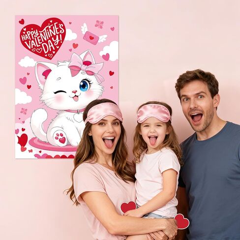 ألعاب عيد الحب - لعبة دبوس القلب مع ملصق كبير، 48 ملصق قلب قابل لإعادة الاستخدام، 2 قناع للعين ونقاط لاصقة - لوازم حفلات عيد الحب in Kuwait