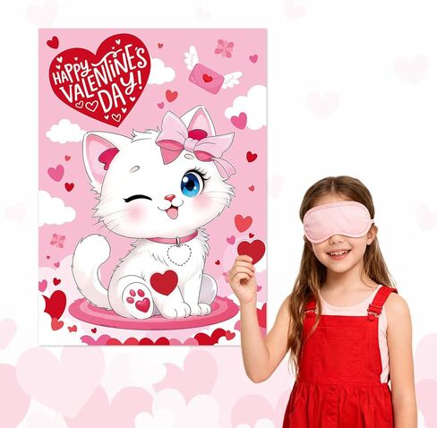 ألعاب عيد الحب - لعبة دبوس القلب مع ملصق كبير، 48 ملصق قلب قابل لإعادة الاستخدام، 2 قناع للعين ونقاط لاصقة - لوازم حفلات عيد الحب in Kuwait