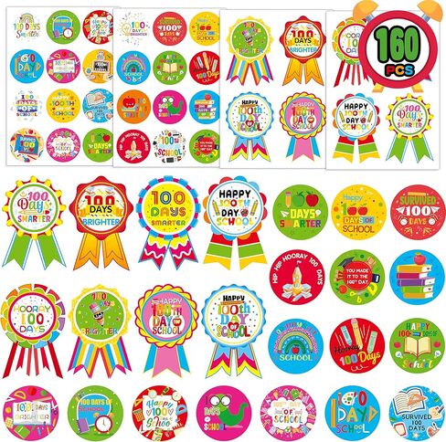 100 Days of School Stickers 100th Day of School Stickers for Kids Teacher Reward 100 Days Smarter Badge Stickers for Shirt Scrapbooking Cards Bags Happy 100 Days of School Party Favors in Saudi Arabia