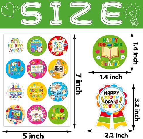100 Days of School Stickers 100th Day of School Stickers for Kids Teacher Reward 100 Days Smarter Badge Stickers for Shirt Scrapbooking Cards Bags Happy 100 Days of School Party Favors in Saudi Arabia