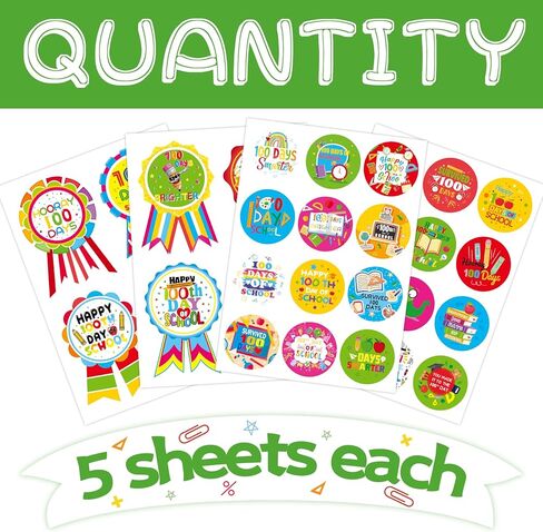 100 Days of School Stickers 100th Day of School Stickers for Kids Teacher Reward 100 Days Smarter Badge Stickers for Shirt Scrapbooking Cards Bags Happy 100 Days of School Party Favors in Saudi Arabia