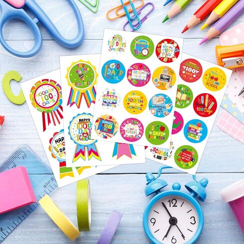 100 Days of School Stickers 100th Day of School Stickers for Kids Teacher Reward 100 Days Smarter Badge Stickers for Shirt Scrapbooking Cards Bags Happy 100 Days of School Party Favors in Saudi Arabia