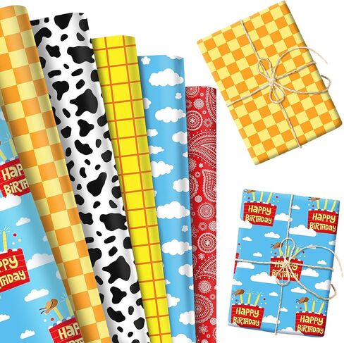 LaVenty Toy Party Supplies Wrapping Paper Cowboy Wrap Paper Desert DIY Craft for Birthday Party Decoration in Saudi Arabia