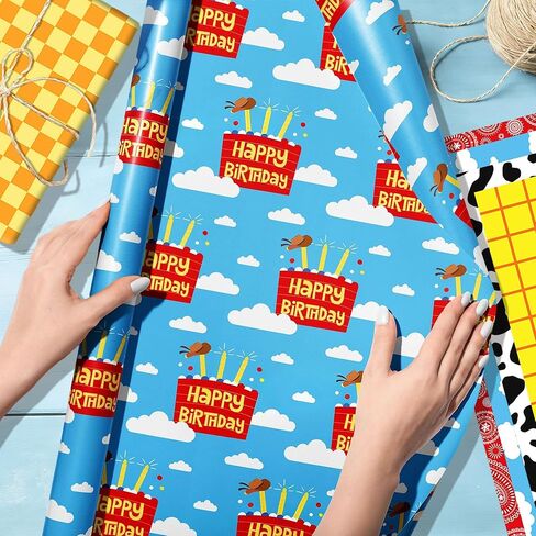 LaVenty Toy Party Supplies Wrapping Paper Cowboy Wrap Paper Desert DIY Craft for Birthday Party Decoration in Saudi Arabia