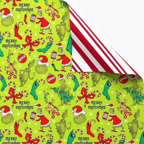 American Greetings Grinch Christmas Wrapping Paper Roll for Kids, Green and Red Holiday Gift Wrap (40 sq. ft., 1 Reversible Roll) Merry Grinchmas, Max, Grinch Christmas Tree in Saudi Arabia