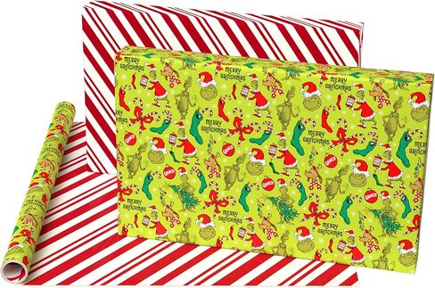 American Greetings Grinch Christmas Wrapping Paper Roll for Kids, Green and Red Holiday Gift Wrap (40 sq. ft., 1 Reversible Roll) Merry Grinchmas, Max, Grinch Christmas Tree in Saudi Arabia