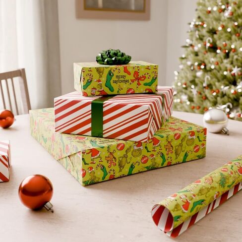 American Greetings Grinch Christmas Wrapping Paper Roll for Kids, Green and Red Holiday Gift Wrap (40 sq. ft., 1 Reversible Roll) Merry Grinchmas, Max, Grinch Christmas Tree in Saudi Arabia