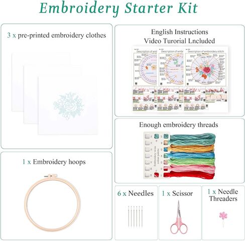 Harimau Bead Embroidery Kit for Adults, with Red and Pink Flowers, DIY Kit Includes Embroidery Beads, Thread, Stitch Book & Tambour Tools, Perfect Set for Starters in Saudi Arabia