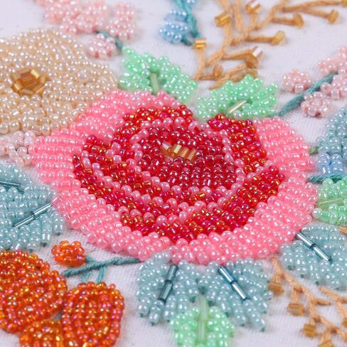Harimau Bead Embroidery Kit for Adults, with Red and Pink Flowers, DIY Kit Includes Embroidery Beads, Thread, Stitch Book & Tambour Tools, Perfect Set for Starters in Saudi Arabia
