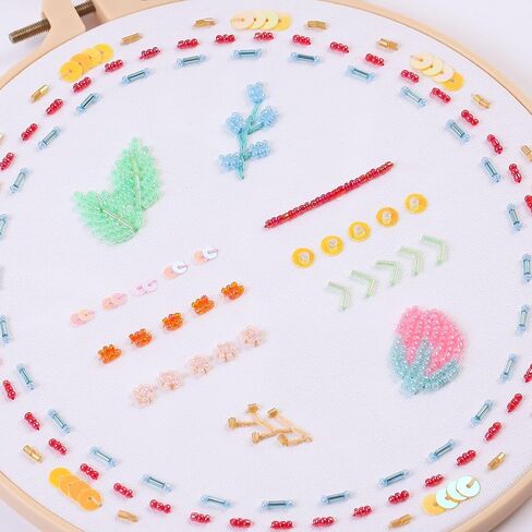 Harimau Bead Embroidery Kit for Adults, with Red and Pink Flowers, DIY Kit Includes Embroidery Beads, Thread, Stitch Book & Tambour Tools, Perfect Set for Starters in Saudi Arabia