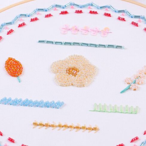 Harimau Bead Embroidery Kit for Adults, with Red and Pink Flowers, DIY Kit Includes Embroidery Beads, Thread, Stitch Book & Tambour Tools, Perfect Set for Starters in Saudi Arabia