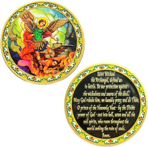 Saint Michael Archangel Coin - Religious Prayer Medal for Protection, Gold-Plated Decorative Christian Collectible, Spiritual Blessing Gift, Inspirational Home Decor in Saudi Arabia