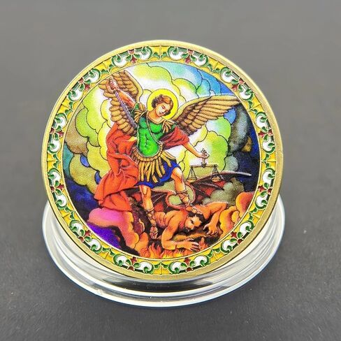 Saint Michael Archangel Coin - Religious Prayer Medal for Protection, Gold-Plated Decorative Christian Collectible, Spiritual Blessing Gift, Inspirational Home Decor in Saudi Arabia