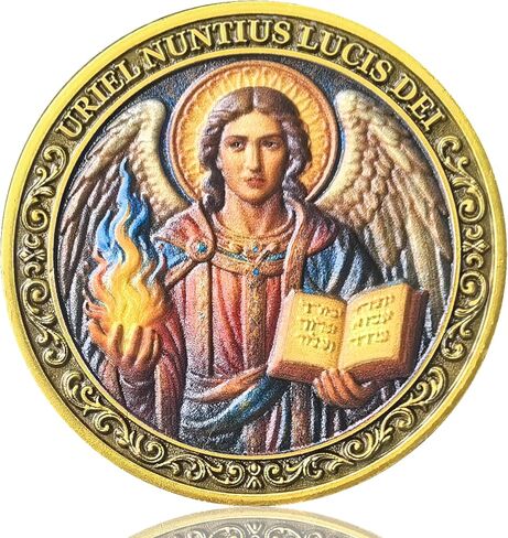Archangel Uriel Challenge Coin - Spiritual Wisdom & Guidance Token with Prayer for Divine Protection and Illuminating Light in Saudi Arabia