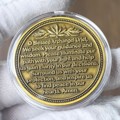 Archangel Uriel Challenge Coin - Spiritual Wisdom & Guidance Token with Prayer for Divine Protection and Illuminating Light in Saudi Arabia
