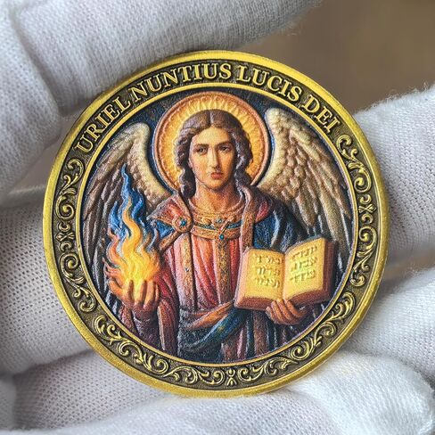 Archangel Uriel Challenge Coin - Spiritual Wisdom & Guidance Token with Prayer for Divine Protection and Illuminating Light in Saudi Arabia