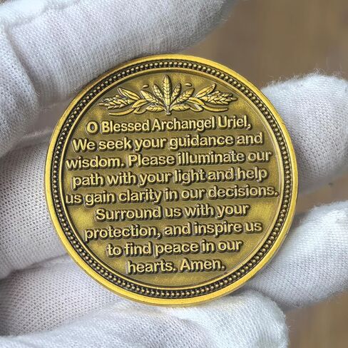 Archangel Uriel Challenge Coin - Spiritual Wisdom & Guidance Token with Prayer for Divine Protection and Illuminating Light in Saudi Arabia