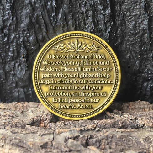 Archangel Uriel Challenge Coin - Spiritual Wisdom & Guidance Token with Prayer for Divine Protection and Illuminating Light in Saudi Arabia
