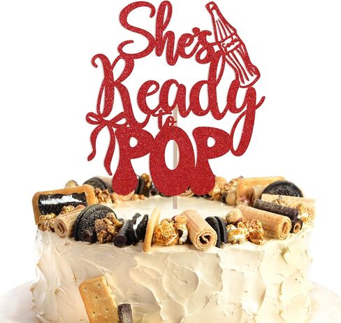 غلاف كعكة She's Ready to Pop - ديكور Little Soda Pop، زينة حفلات استحمام الطفل Soda Pop باللون الأحمر اللامع in Saudi Arabia