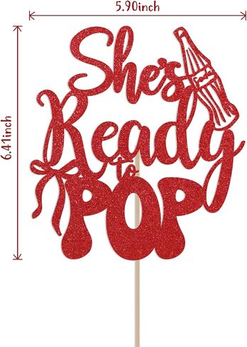 غلاف كعكة She's Ready to Pop - ديكور Little Soda Pop، زينة حفلات استحمام الطفل Soda Pop باللون الأحمر اللامع in Saudi Arabia