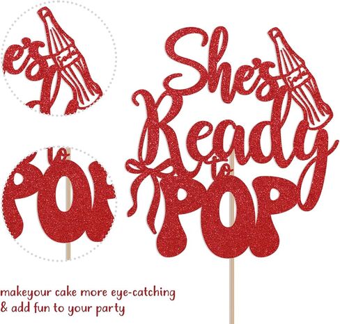 غلاف كعكة She's Ready to Pop - ديكور Little Soda Pop، زينة حفلات استحمام الطفل Soda Pop باللون الأحمر اللامع in Saudi Arabia