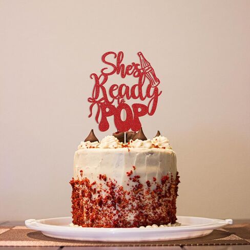 غلاف كعكة She's Ready to Pop - ديكور Little Soda Pop، زينة حفلات استحمام الطفل Soda Pop باللون الأحمر اللامع in Saudi Arabia