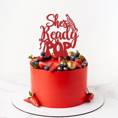 غلاف كعكة She's Ready to Pop - ديكور Little Soda Pop، زينة حفلات استحمام الطفل Soda Pop باللون الأحمر اللامع in Saudi Arabia