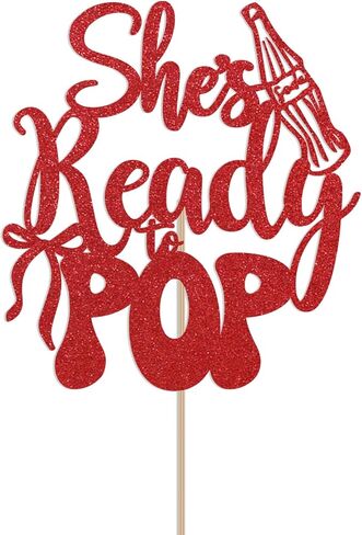 غلاف كعكة She's Ready to Pop - ديكور Little Soda Pop، زينة حفلات استحمام الطفل Soda Pop باللون الأحمر اللامع in Saudi Arabia