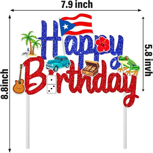 Puerto Rico Cake Topper Glitter Puerto Rican Theme Birthday Party Decoration Puerto Rican Cake Decorations Frog Cigar Vintage Car Cake Picks for National Day Patriotic Festival Supplies in Saudi Arabia