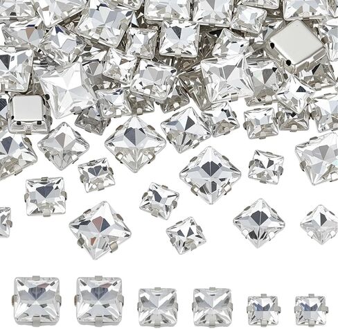 FINGERINSPIRE 75Pcs Square Sew On Rhinestones, Clear Square Flatback Glass Crystal Rhinestones with Platinum Tone Brass Prong Settings Sewing Gems with Holes for Clothes Shoes Decoration DIY Crafts in Saudi Arabia