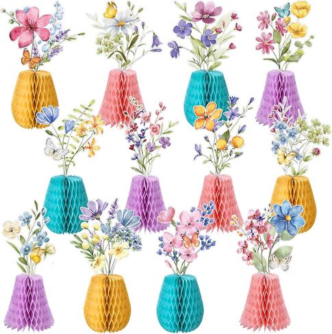 Vicenpal 12 Pcs Wildflowers Honeycomb Centerpieces Spring Wildflowers Party Decorations 3D Spring Table Decor Flower Centerpieces for Easter Birthday Party Office Home Decorations in Saudi Arabia