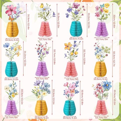 Vicenpal 12 Pcs Wildflowers Honeycomb Centerpieces Spring Wildflowers Party Decorations 3D Spring Table Decor Flower Centerpieces for Easter Birthday Party Office Home Decorations in Saudi Arabia
