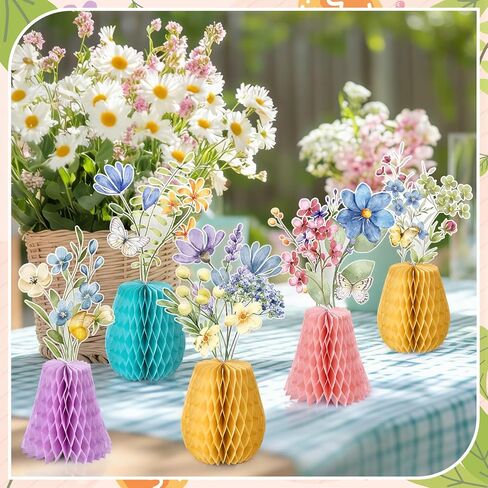 Vicenpal 12 Pcs Wildflowers Honeycomb Centerpieces Spring Wildflowers Party Decorations 3D Spring Table Decor Flower Centerpieces for Easter Birthday Party Office Home Decorations in Saudi Arabia