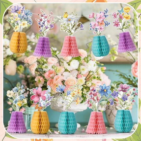Vicenpal 12 Pcs Wildflowers Honeycomb Centerpieces Spring Wildflowers Party Decorations 3D Spring Table Decor Flower Centerpieces for Easter Birthday Party Office Home Decorations in Saudi Arabia